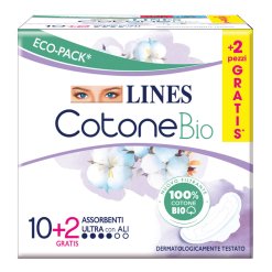 Lines Cotone Bio - Assorbente Ultra con Ali - 10 + 2 Pezzi