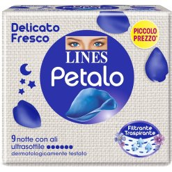 Lines Petalo Blu - Assorbente Notte con Ali - 9 Pezzi