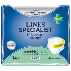 Lines Specialist Classic - Pannolone a Mutanda per Incontinenza Assorbenza Super Taglia L - 14 Pezzi