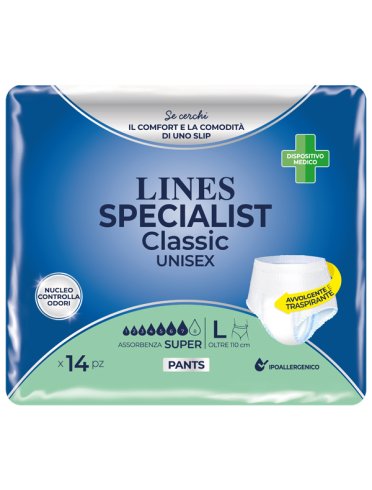 Lines specialist classic - pannolone a mutanda per incontinenza assorbenza super taglia l - 14 pezzi