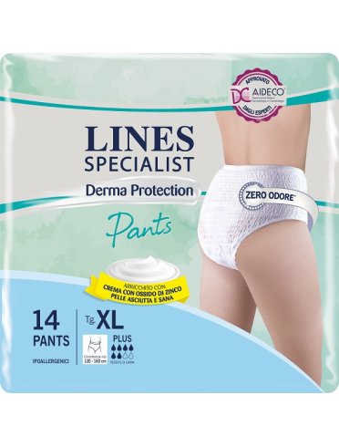 Lines specialist derma protection - pannolone per incontinenza assorbenza plus - taglia xl 14 pezzi
