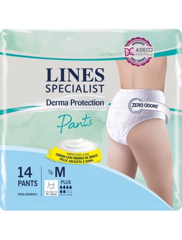 Lines specialist derma protection - pannolone per incontinenza assorbenza plus - taglia m 14 pezzi