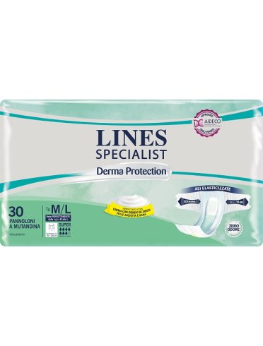 Lines specialist derma protection - pannolone a mutandina per incontinenza assorbenza super - taglia m/l 30 pezzi