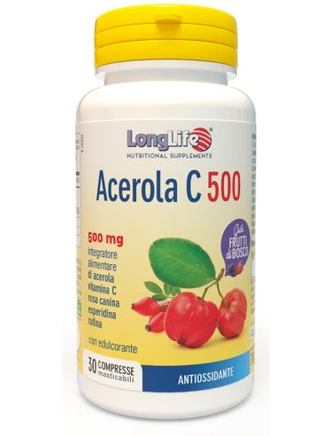 Longlife acerola c 500 - integratore antiossidante gusto frutti di bosco - 30 compresse