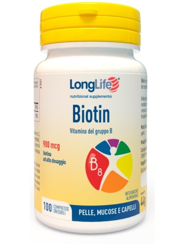 Longlife biotin 900 mcg - integratore per il benessere di pelle, mucose e capelli - 100 compresse