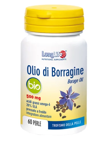 Longlife olio di borragine 500 mg - integratore per il trofismo della pelle - 60 perle Longlife olio di borragine 500 mg - integratore per il trofismo della pelle - 60 perle