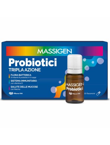 Massigen probiotici - integratore per l'equilibrio della flora intestinale - 10 flaconi x 8 ml