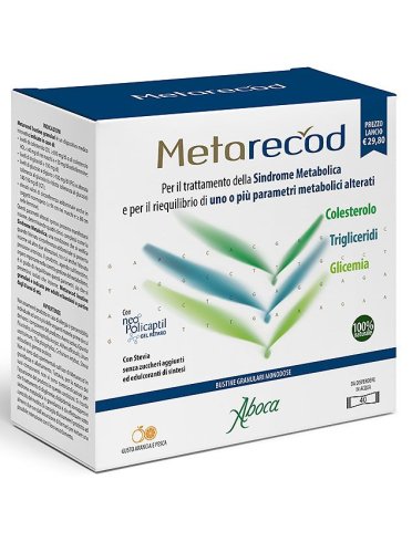Aboca metarecod - integratore per il controllo del colesterolo e trigliceridi - gusto arancia e pesca - 40 bustine
