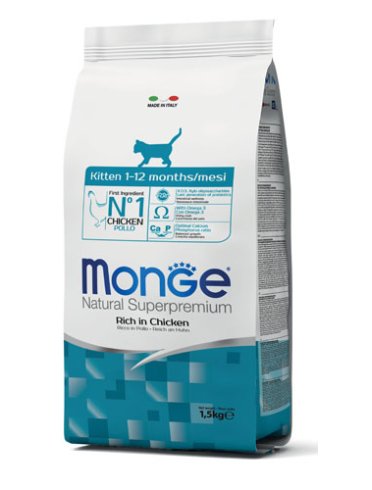 Monge superpremium pollo alimento per gatti 1/12 mesi 1,5 kg