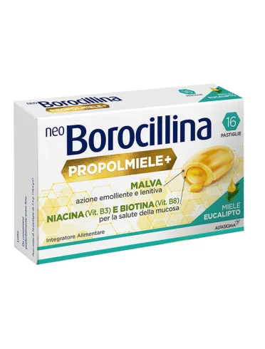 Neoborocillina propolmiele - sollievo naturale per la gola gusto miele eucalipto - 16 pastiglie Neoborocillina propolmiele - sollievo naturale per la gola gusto miele eucalipto - 16 pastiglie