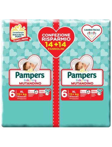 Pampers baby dry mutandino - pannolini duo downcount taglia 6 - 28 pezzi