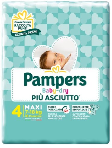 Pampers baby dry più asciutto - pannolino junior taglia 4 - 18 pezzi