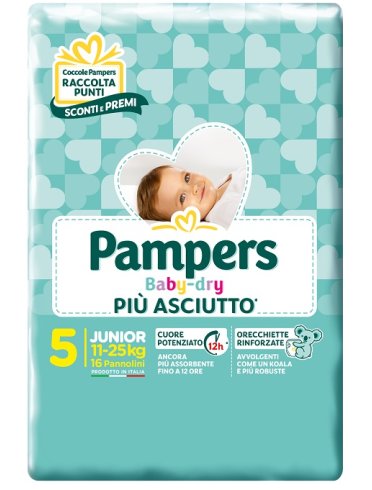 Pampers baby dry più asciutto - pannolino junior taglia 5 - 16 pezzi