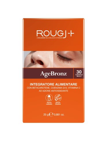 Rougj+ agebronz - integratore antiossidante con betacarotene e coenzima q10 - 30 capsule