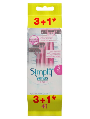 Gillette venus simply rasoio usa e getta 3 pezzi + 1 omaggio