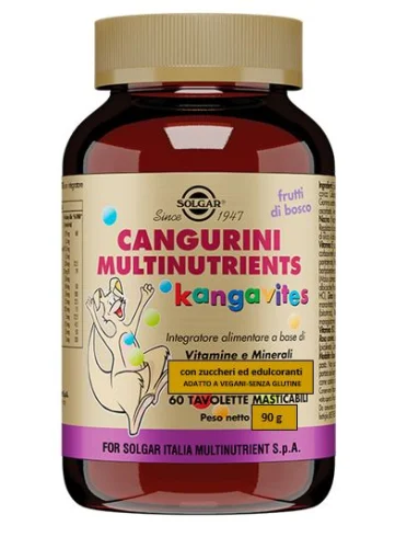 Solgar cangurini multinutrients kangavites - integratore multivitaminico per bambini gusto frutti di bosco - 60 tavolette masticabili Solgar cangurini multinutrients kangavites - integratore multivitaminico per bambini gusto frutti di bosco - 60 tavolette masticabili