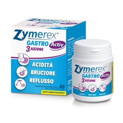Zymerex Gastro Activ 3 Azioni - Integratore per Reflusso, Bruciore e Acidità di Stomaco - 40 Compresse Masticabili