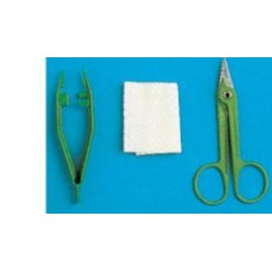 SET PER RIMOZIONE SUTURE CONFEZIONATO IN BLISTER RIGIDO, CONTENENTE FORBICE, PINZA E GARZA