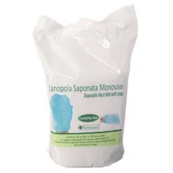 MANOPOLA MONOUSO PER LAVAGGI PARZIALI COMPOSTA DA UNA SPUGNAIN POLIESTERE SAPONATA E DA UN DRAPPO IN TESSUTO NON TESSUTO SENZA RISCIACQUO DETERGENTE A PH ISOCUTANEO