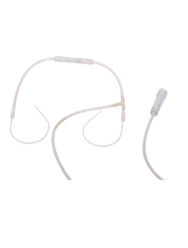Set per ossigenoterapia con sostegno a occhiale munito di tubo di collegamento flessibile antiotturamento ed un gorgogliatore per umidufucazione