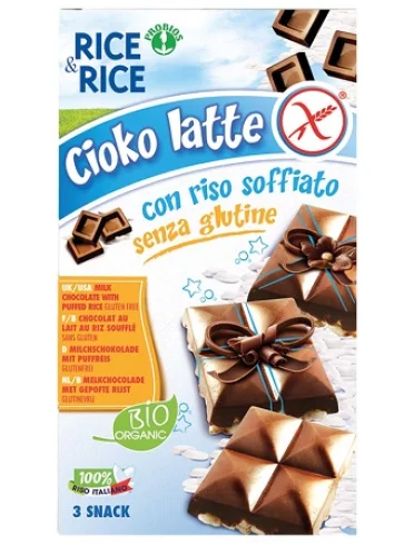 Rice&rice cioko - riso soffiato e cioccolato al latte 3 x 25g senza lievito Rice&rice cioko - riso soffiato e cioccolato al latte 3 x 25g senza lievito