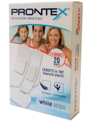 Cerotto prontex white strips astuccio 20 pezzi 3 formati assortiti