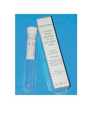 Provetta sterile urin care 12ml in polistirolo trasparente,graduata, con tappo bianco interno a pressione, singolarmente astucciata e corredata di etichetta autoadesiva