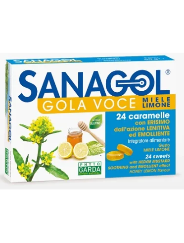 Sanagol gola voce - integratore per la funzionalità delle vie respiratorie gusto miele e limone - 24 caramelle Sanagol gola voce - integratore per la funzionalità delle vie respiratorie gusto miele e limone - 24 caramelle