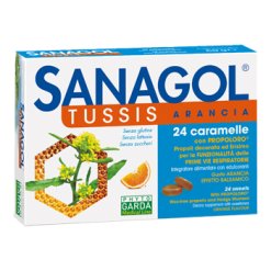 Sanagol Tussis - Integratore per la Funzionalità delle Vie Respiratorie Gusto Arancia - 24 Caramelle
