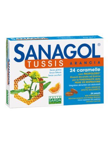 Sanagol tussis - integratore per la funzionalità delle vie respiratorie gusto arancia - 24 caramelle