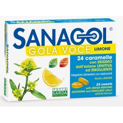 Sanagol Gola Voce - Integratore per la Funzionalità delle Vie Respiratorie Gusto Limone Senza Zucchero - 24 Caramelle