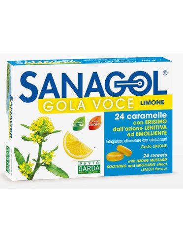Sanagol gola voce - integratore per la funzionalità delle vie respiratorie gusto limone senza zucchero - 24 caramelle