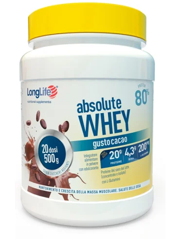 Longlife absolute whey - integratore massa muscolare gusto cacao - 500 g Longlife absolute whey - integratore massa muscolare gusto cacao - 500 g