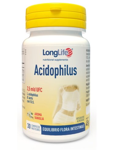 Longlife acidophilus - integratore di probiotici gusto vaniglia - 30 compresse masticabili