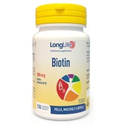LongLife Biotin 300 mcg - Integratore per il Benessere di Pelle, Mucose e Capelli - 100 Compresse