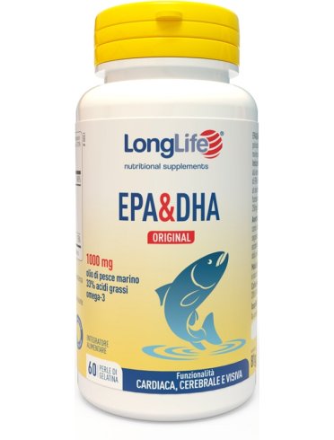 Longlife epa & dpa original 1000 mg - integratore per la funzione cardiaca, visiva e cerebrale - 60 perle