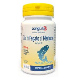 LongLife Olio di Fegato di Merluzzo 500 mg - Integratore per Crescita e Sviluppo - 60 Perle