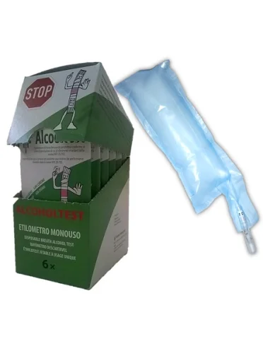 Test per la rilevazione di alcool nell'espirato monouso tolleranza metrologica 5% senza dicromato di potassio confezionamento 1 pezzo Test per la rilevazione di alcool nell'espirato monouso tolleranza metrologica 5% senza dicromato di potassio confezionamento 1 pezzo