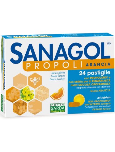 Sanagol propoli - integratore per la funzionalità delle vie respiratorie gusto arancia senza zucchero - 24 caramelle