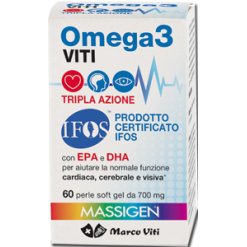 Massigen Omega 3 Viti Tripla Azione - Integratore per il Benessere Cardiaco - 60 Perle