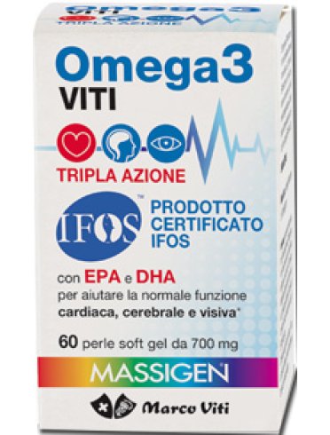 Massigen omega 3 viti tripla azione - integratore per il benessere cardiaco - 60 perle