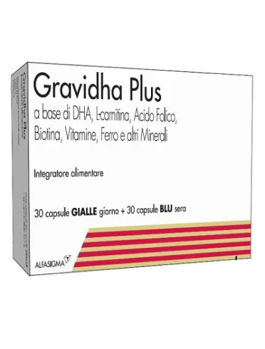 Gravidha plus 30 capsule gialle giorno + 30 capsule blu sera Gravidha plus 30 capsule gialle giorno + 30 capsule blu sera