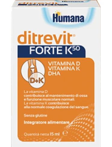 Humana ditrevit forte k50 - integratore di vitamina d e k - 15 ml Humana ditrevit forte k50 - integratore di vitamina d e k - 15 ml