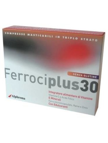 Ferrociplus 30 - integratore di ferro - 24 compresse masticabili