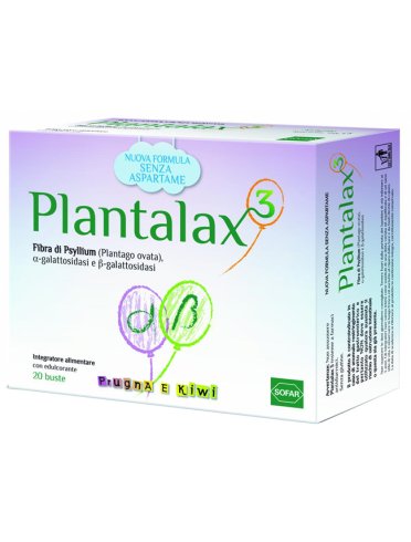Plantalax 3 - integratore di fibra per regolarità intestinale - gusto prugna e kiwi - 20 bustine