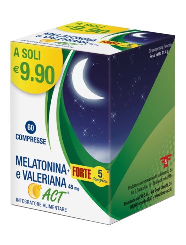 Melatonina 1 mg e valeriana 5 act forte complex integratore per dormire 60 compresse