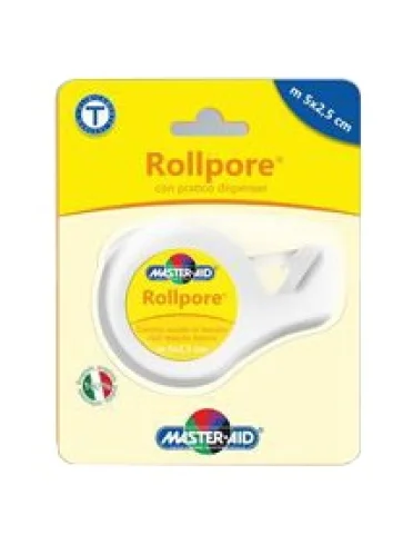 Cerotto in rocchetto master-aid rollpore tessuto non tessutocon dispenser 2,5cm x 5 m