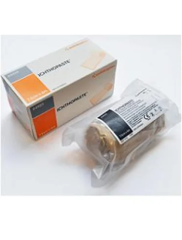 Benda medicata ichthopaste con ossido di zinco ittiolo per trattamento ulcere venose arti inferiori 7,5x600 cm Benda medicata ichthopaste con ossido di zinco ittiolo per trattamento ulcere venose arti inferiori 7,5x600 cm