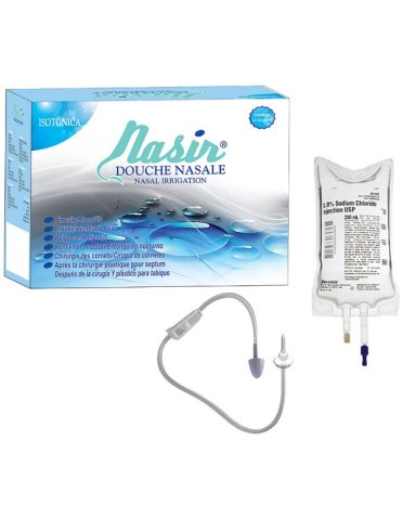 Nasir lavaggio nasale soluzione fisiologica isotonica sterile scatola con 4 sacche 500ml 4 blister 1 ventosa