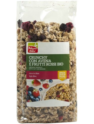 Fsc crunchy con avena e frutti rossi bio ad alto contenuto di fibre con olio di girasole senza olio di palma 375 g